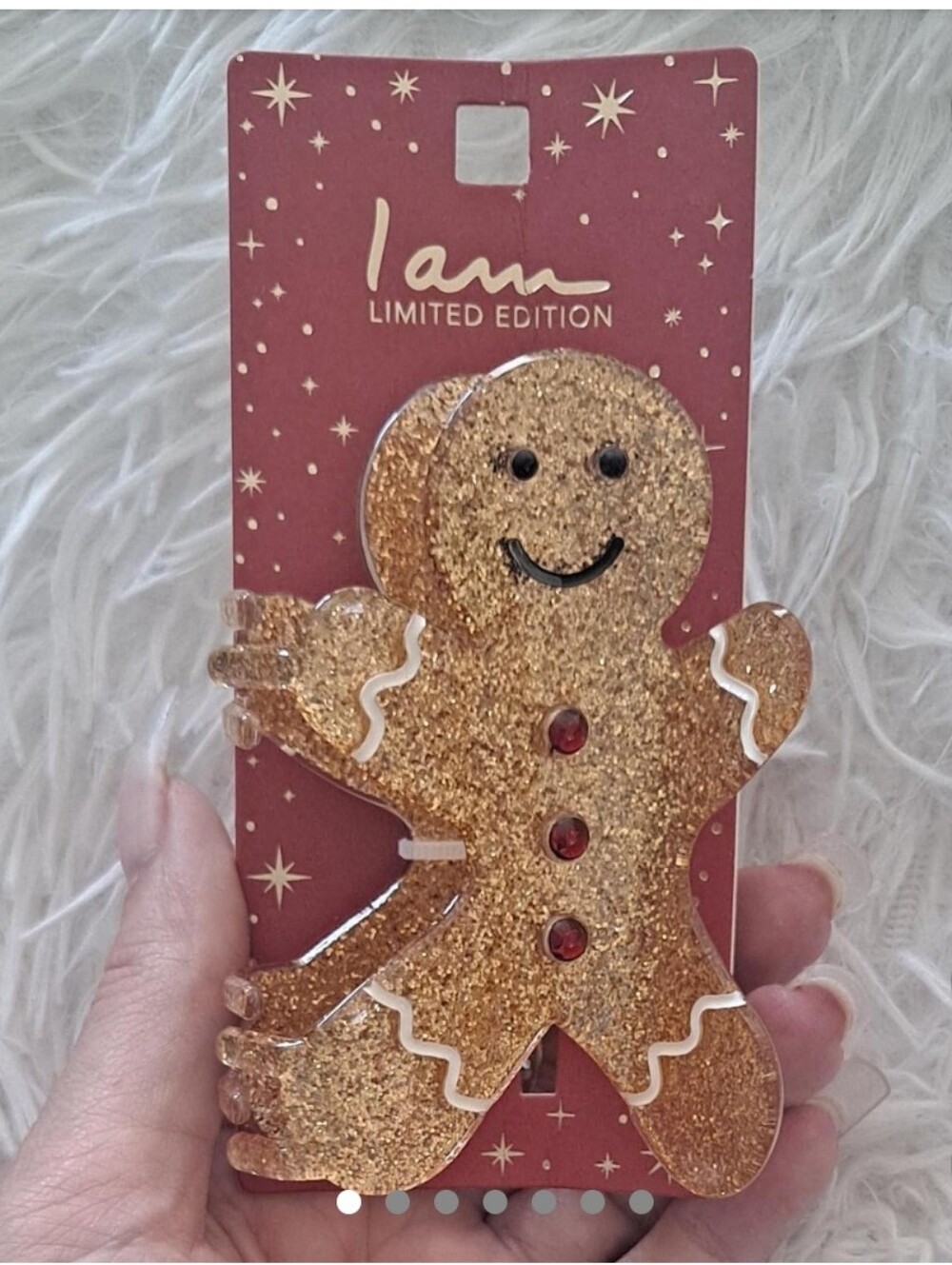 I AM LIMITED EDITION Gingerbread Man Holiday Hair Clip Lucite Claw Clip